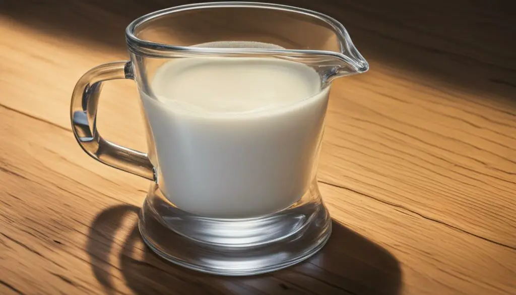 1/3 cup of milk in a measuring cup