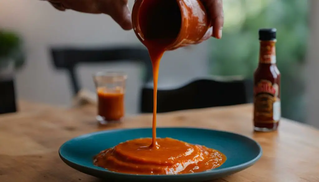 Cholula hot sauce being poured onto a plate