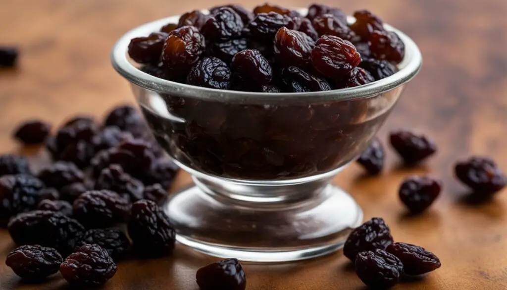 Measuring cup with levelled off raisins