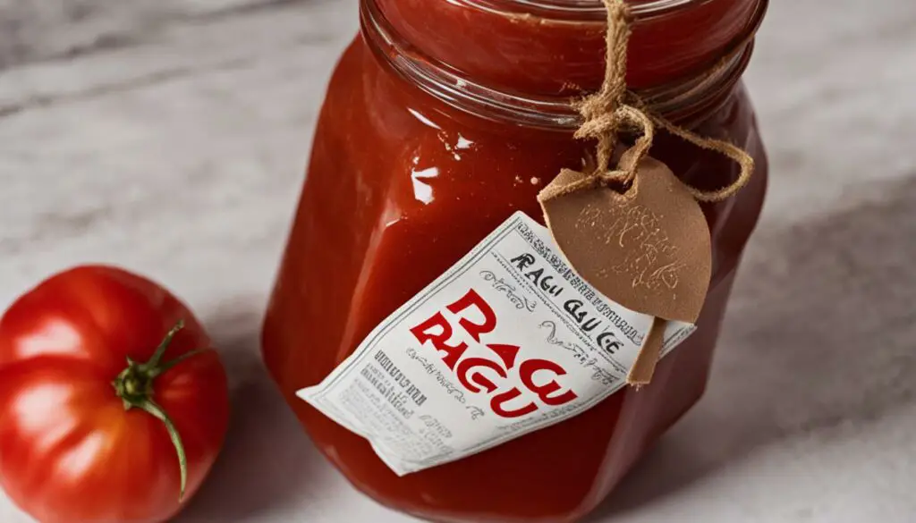 Ragu tomato sauce in a glass jar
