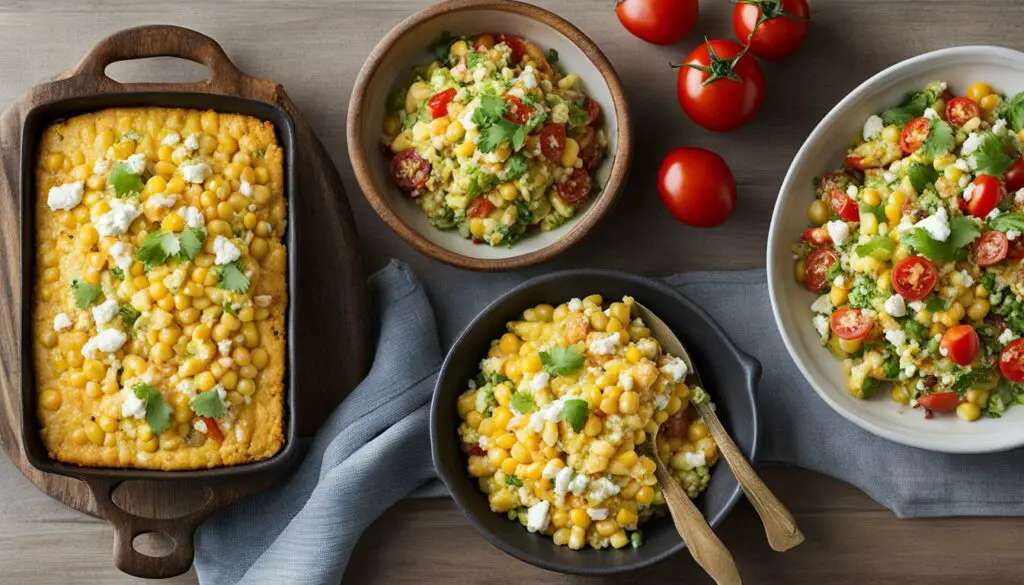 Southern-style corn pudding and Mexican street corn salad