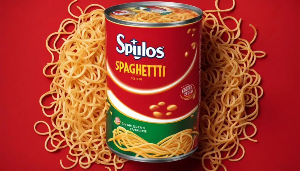 Spaghettios can with a red background