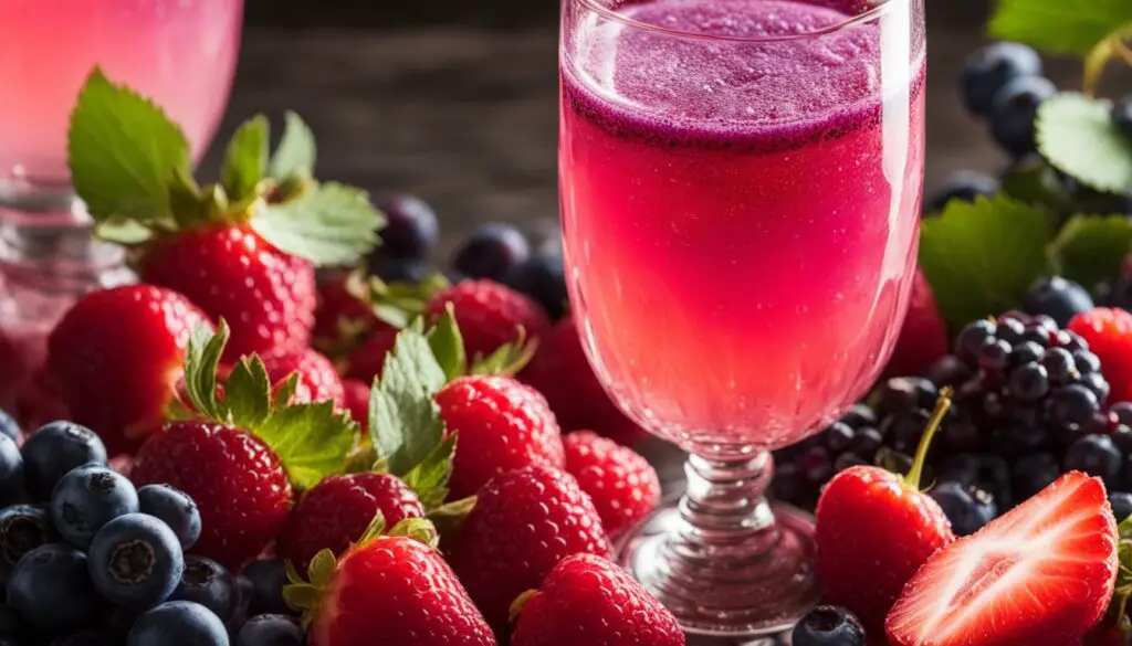 Sparkling grape juice mocktail with fresh berries