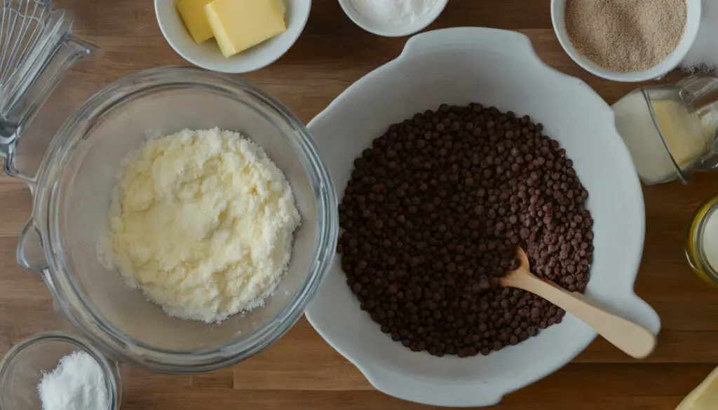 easy cookie recipe mixing bowl and ingredients