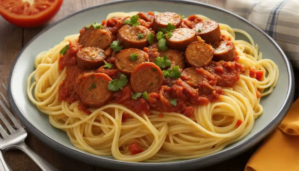 breakfast sausage spaghetti dish