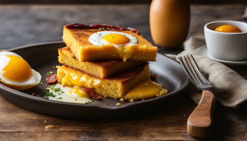 eggs and bacon with cornbread
