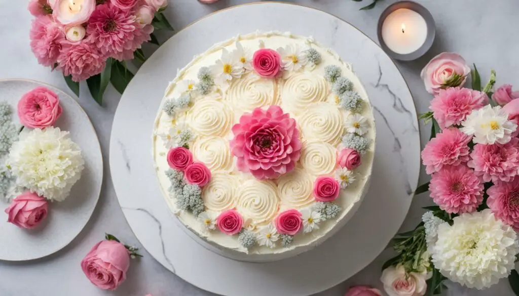 decorating a large cake